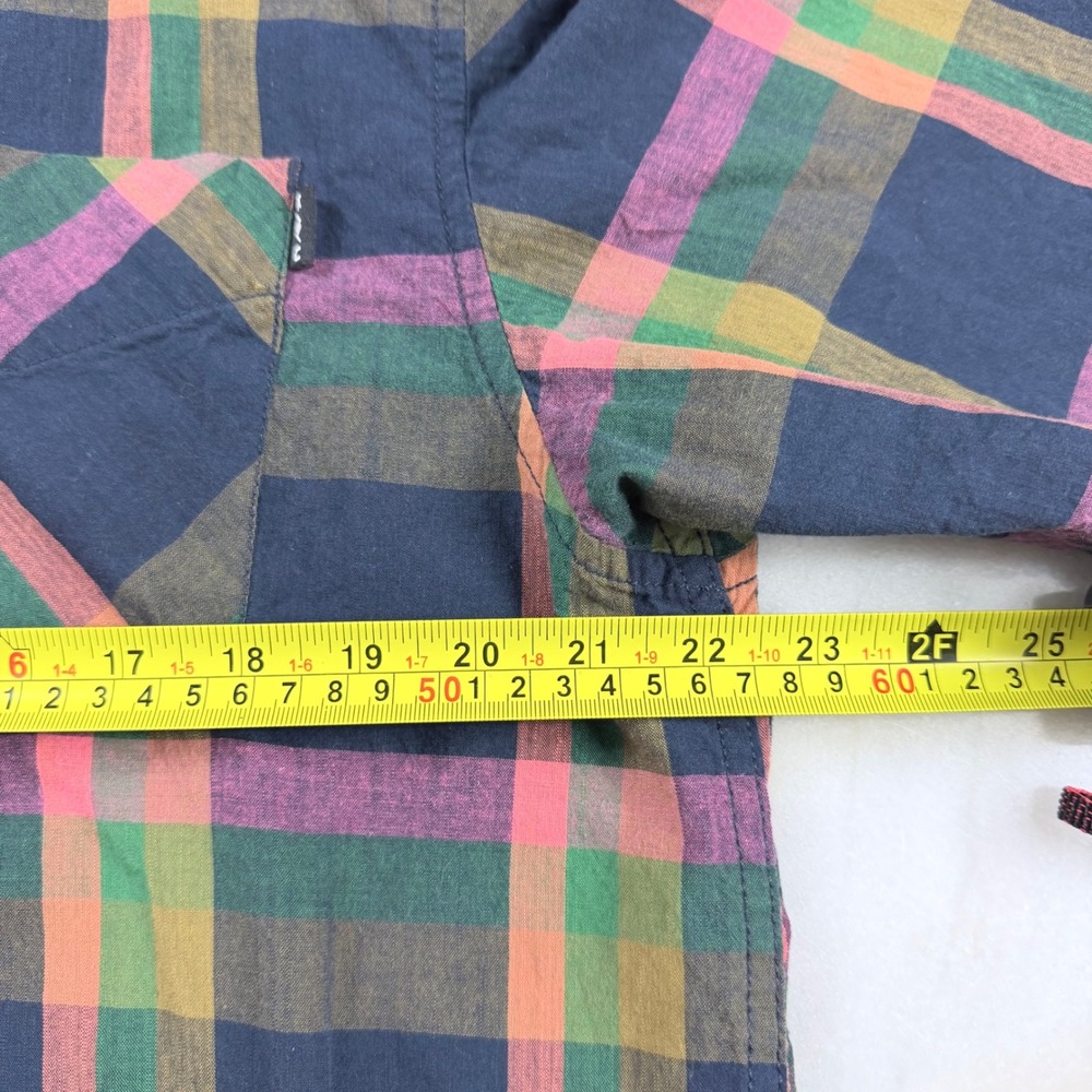 Kavu Mens XL Short Sleeve Button Down Shirt Blue Casual Plaid Pocket 100% Cotton - Picture 2 of 8